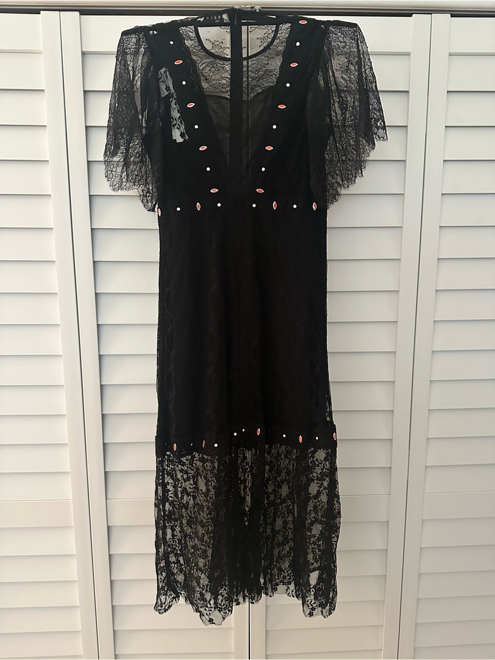 Sandro Black Lace Midi Dress with Embellished Accents - Picture 3 of 9